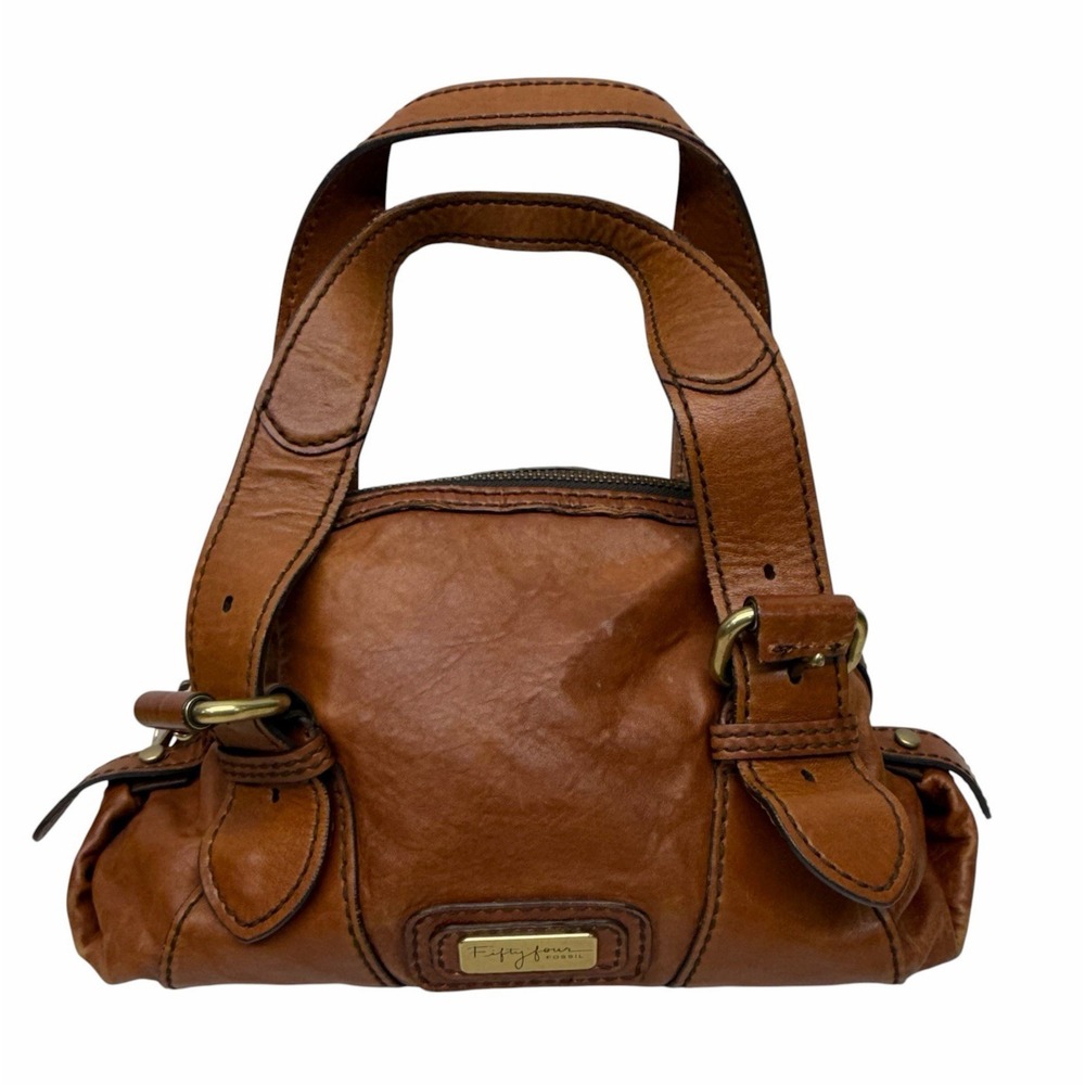 Fossil Fifty-Four Vintage Brown Leather Satchel Bag Purse Y2K  15x8